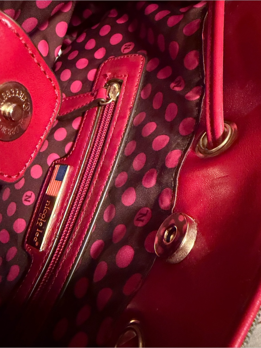 Nicole Lee Pre-Loved Fun Denim Retro Bling Pop-Art Tote with Red Handles (P248) - Picture 7 of 12